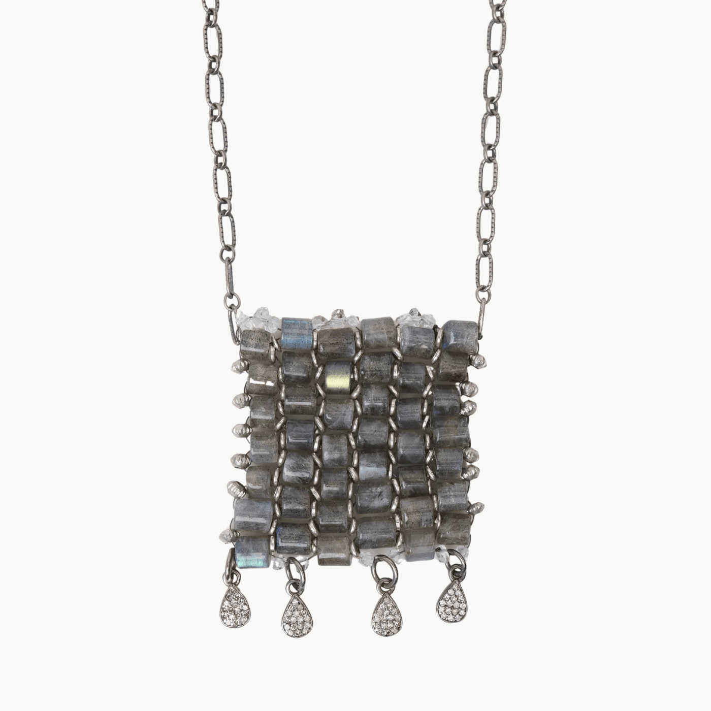 NKL Hand Stitched Labradorite with Silver Detail and P