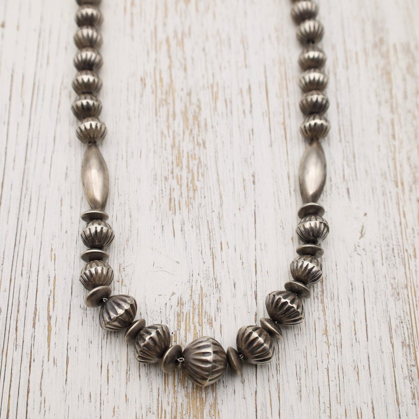 Navajo Sterling Silver Stamped Wedding Bead Necklace - Yourgreatfinds