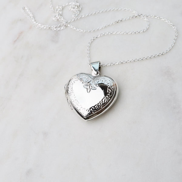 Engraved Silver Heart Locket Necklace – Lily Charmed