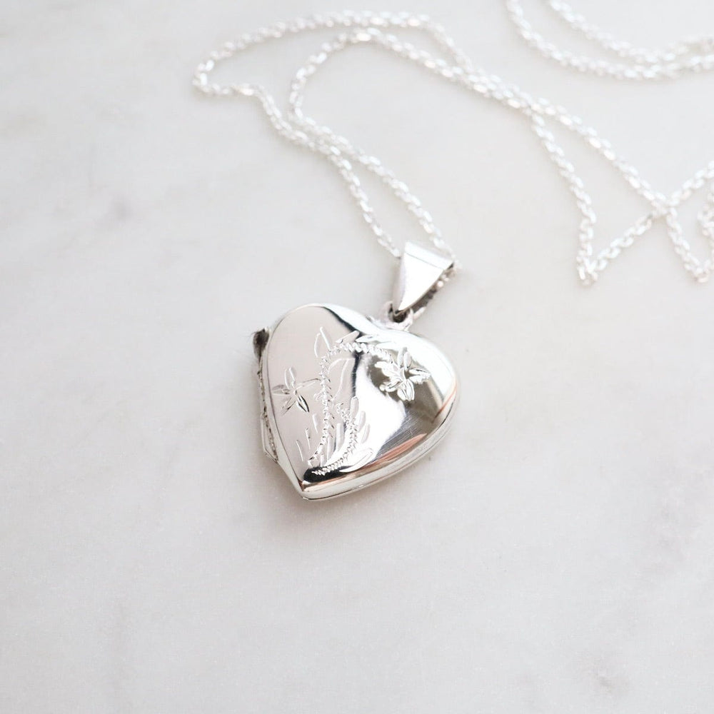 NKL Heart Locket Necklace with Floral Details