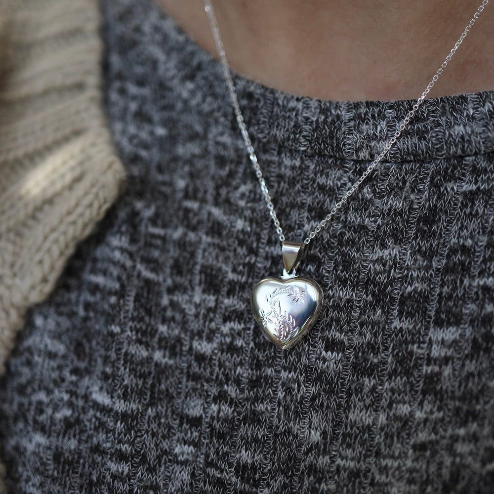 NKL Heart Locket Necklace with Floral Details