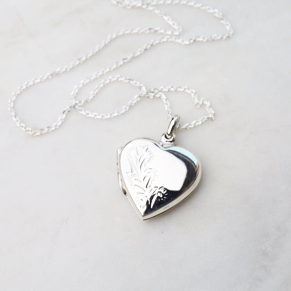 NKL Heart Locket Necklace with Side Floral Details