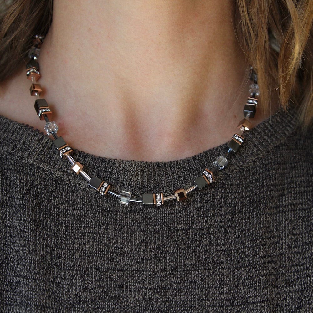 NKL HEMATITE GEO CUBE NECKLACE