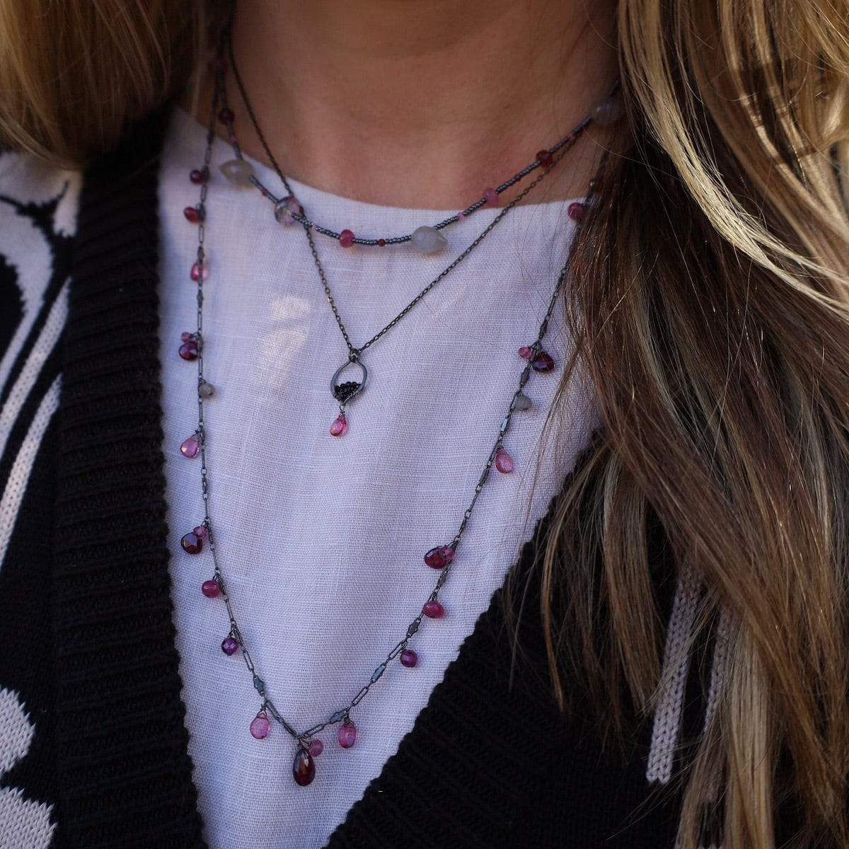 Hematite Glass Bead Station Necklace – Dandelion Jewelry