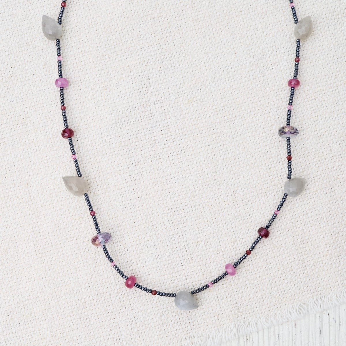 NKL Hematite Glass Bead Station Necklace