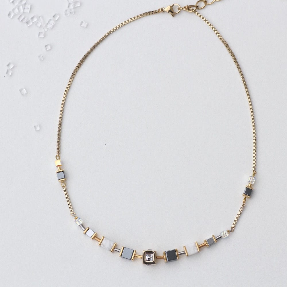 Load image into Gallery viewer, NKL HOWLITE AND HEMATITE GEO CUBE CHAIN NECKLACE
