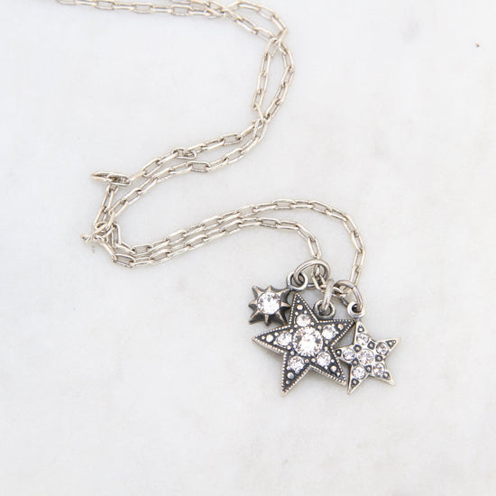 Load image into Gallery viewer, NKL-JM 3 Star Charm Necklace - &amp;quot;Old Silver&amp;quot;
