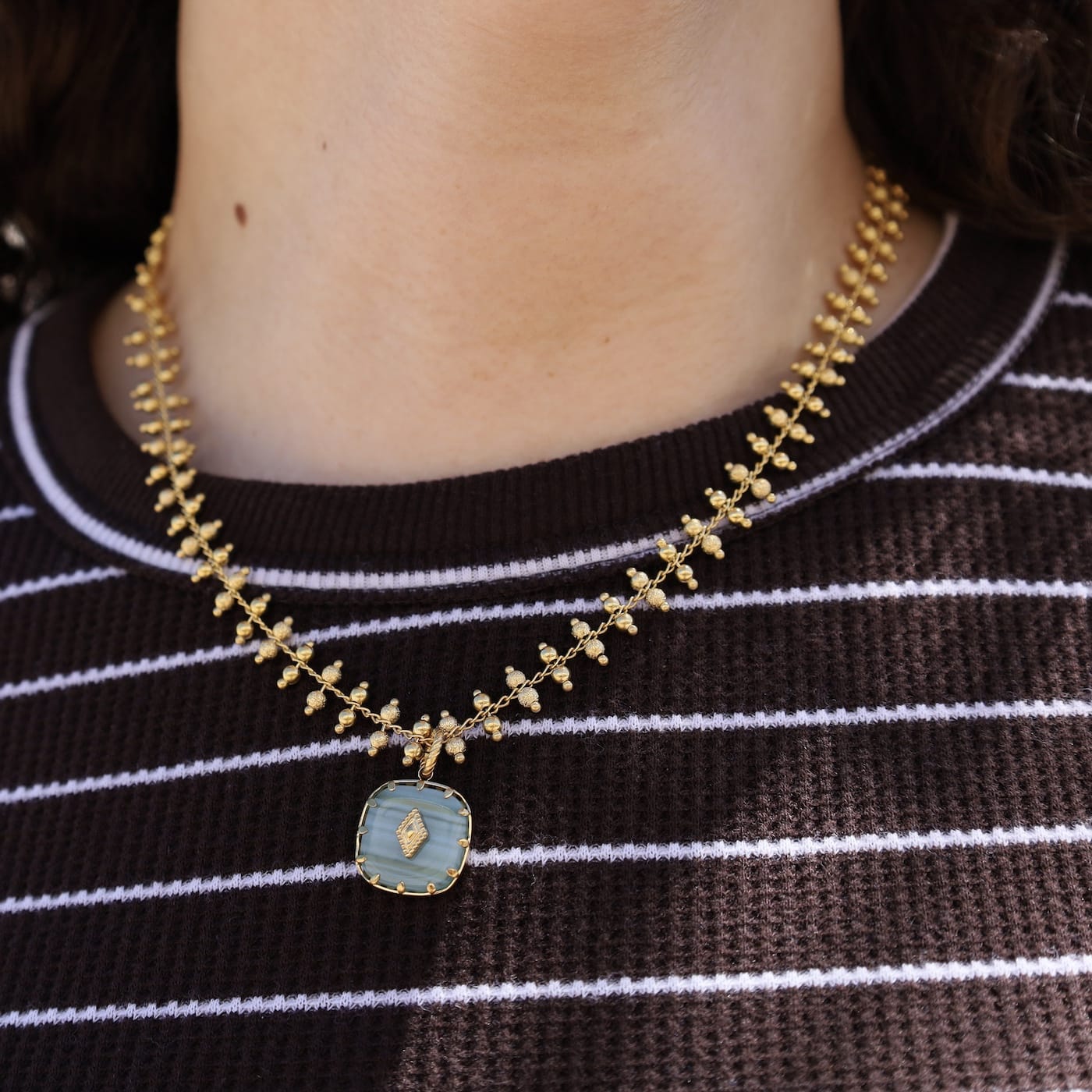 NKL-JM Agave Square Pendant Necklace - Gold Plate