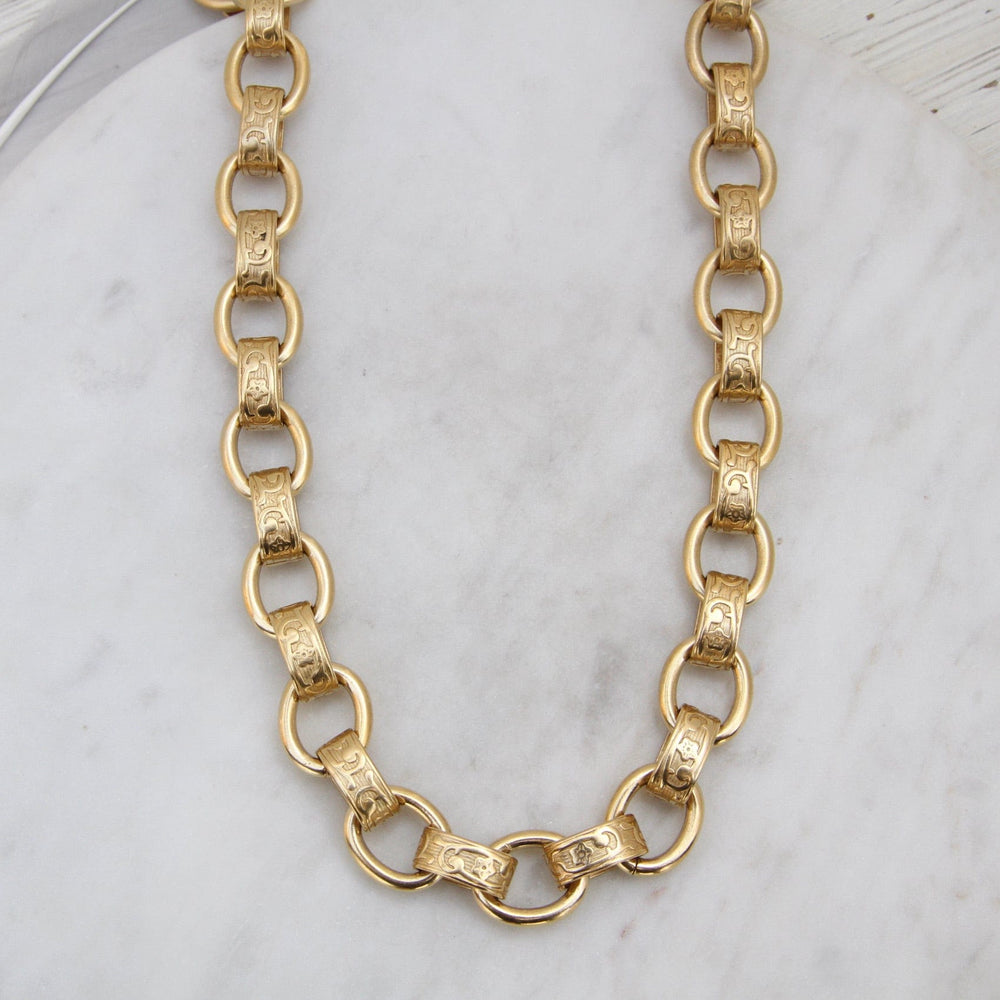 NKL-JM Alternating Patterned & Plain Link Heavy Chain Necklace