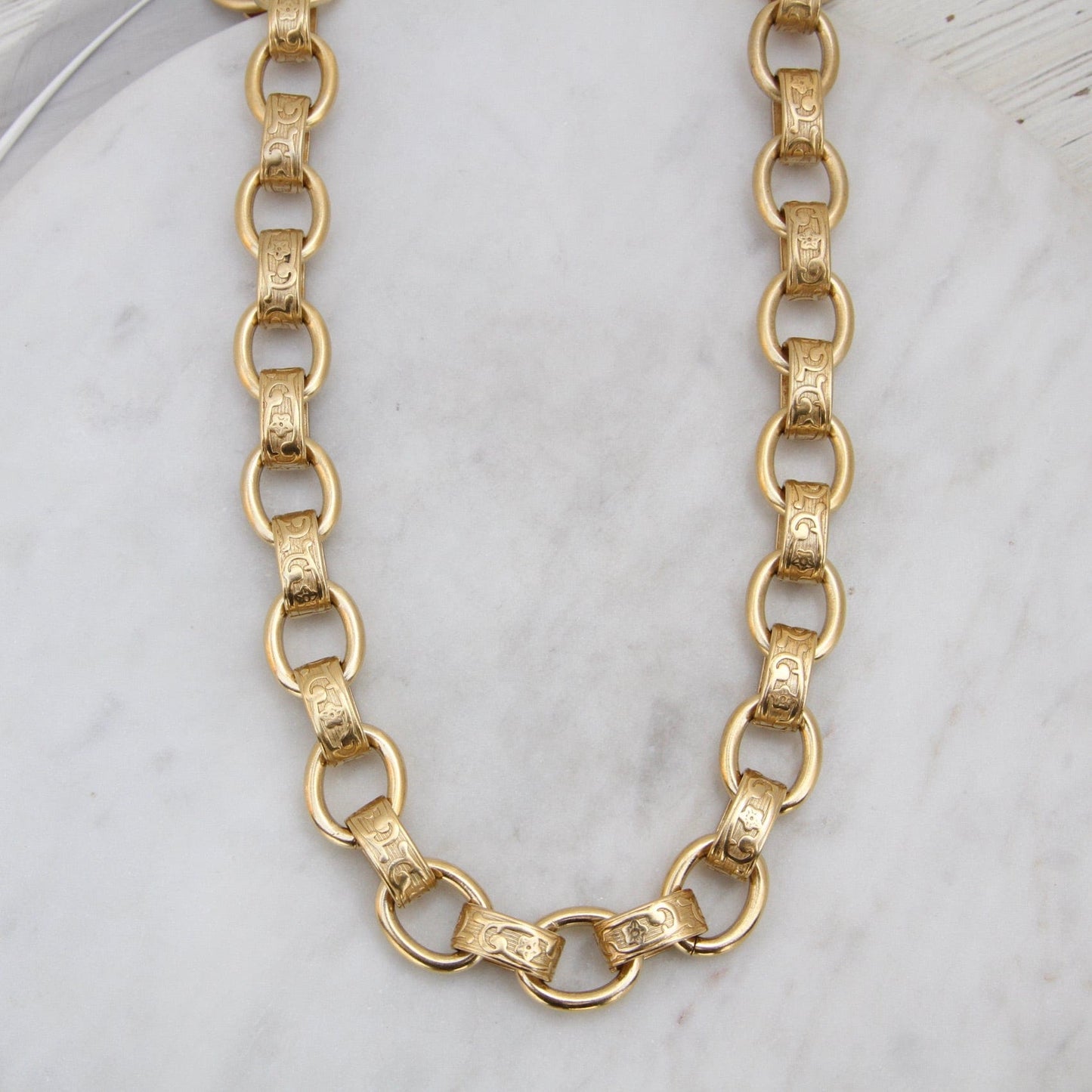 NKL-JM Alternating Patterned & Plain Link Heavy Chain Necklace