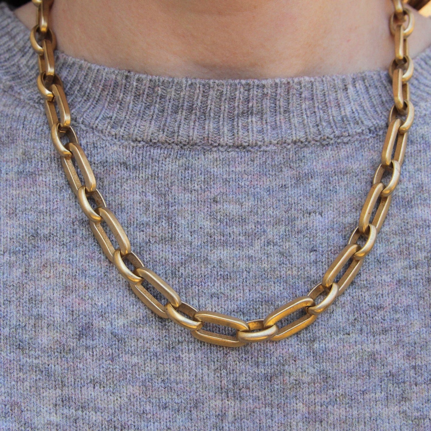 NKL-JM Alternating Rectangle & Oval Link Heavy Chain Necklace