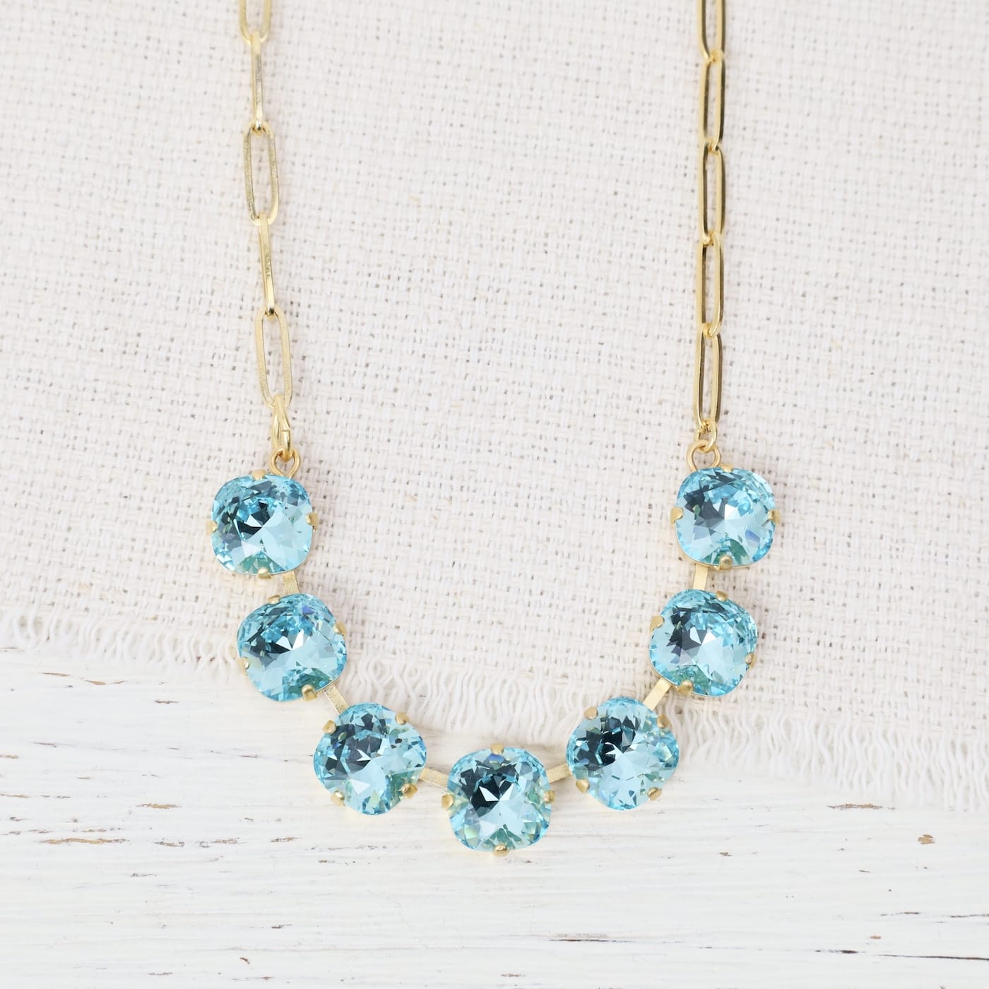 NKL-JM Aqua Crystal Necklace - Gold Plate