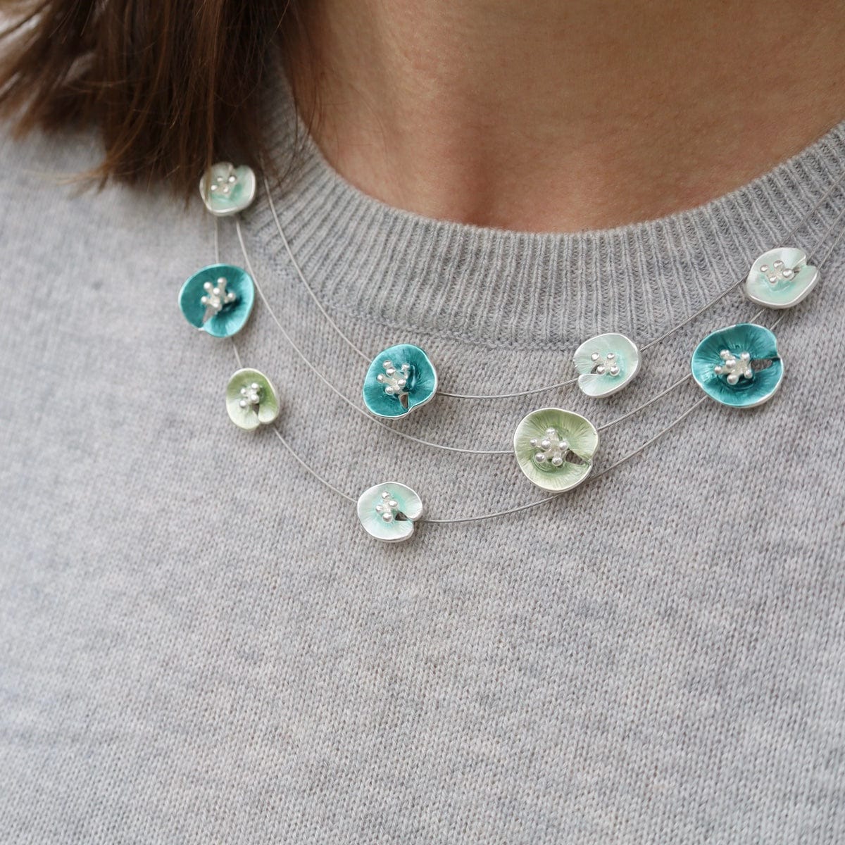NKL-JM Aqua Lilypad Necklace