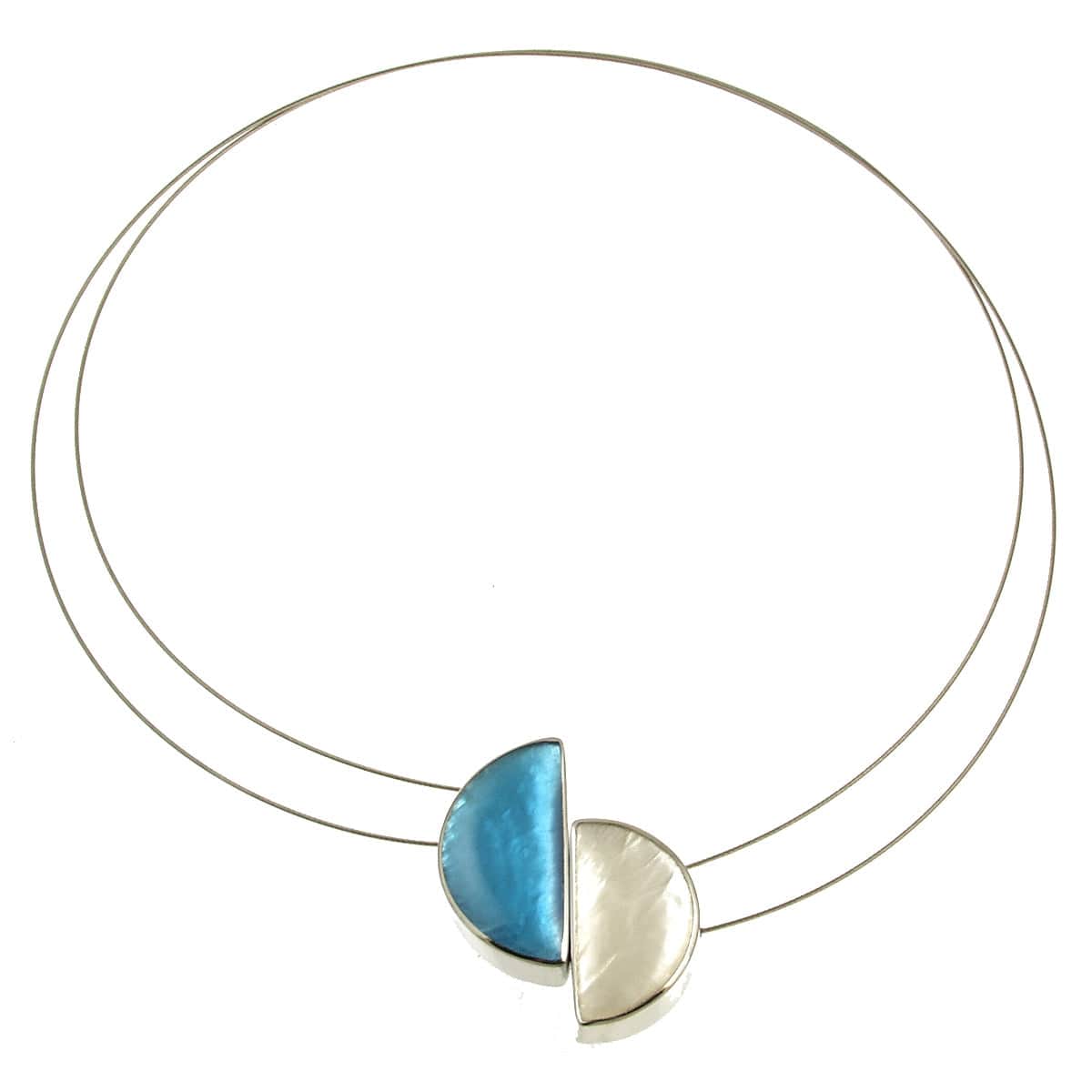 NKL-JM Aqua & White Half Moon Necklace