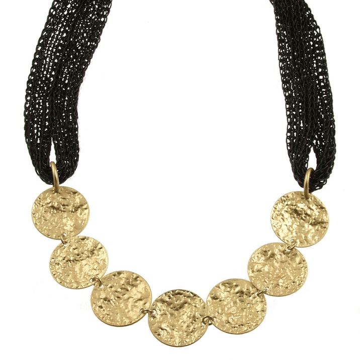 NKL-JM Black Mesh with Gold Disc Nekclace