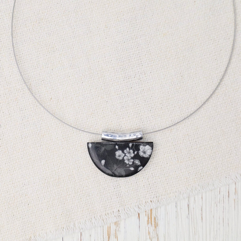 NKL-JM Black & White Kimono Half Moon Pendant