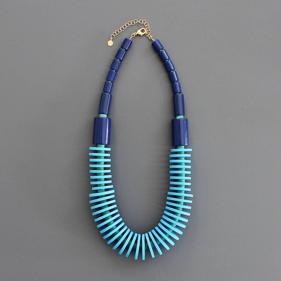 NKL-JM Capri Blue Wood and Acrylic Necklace
