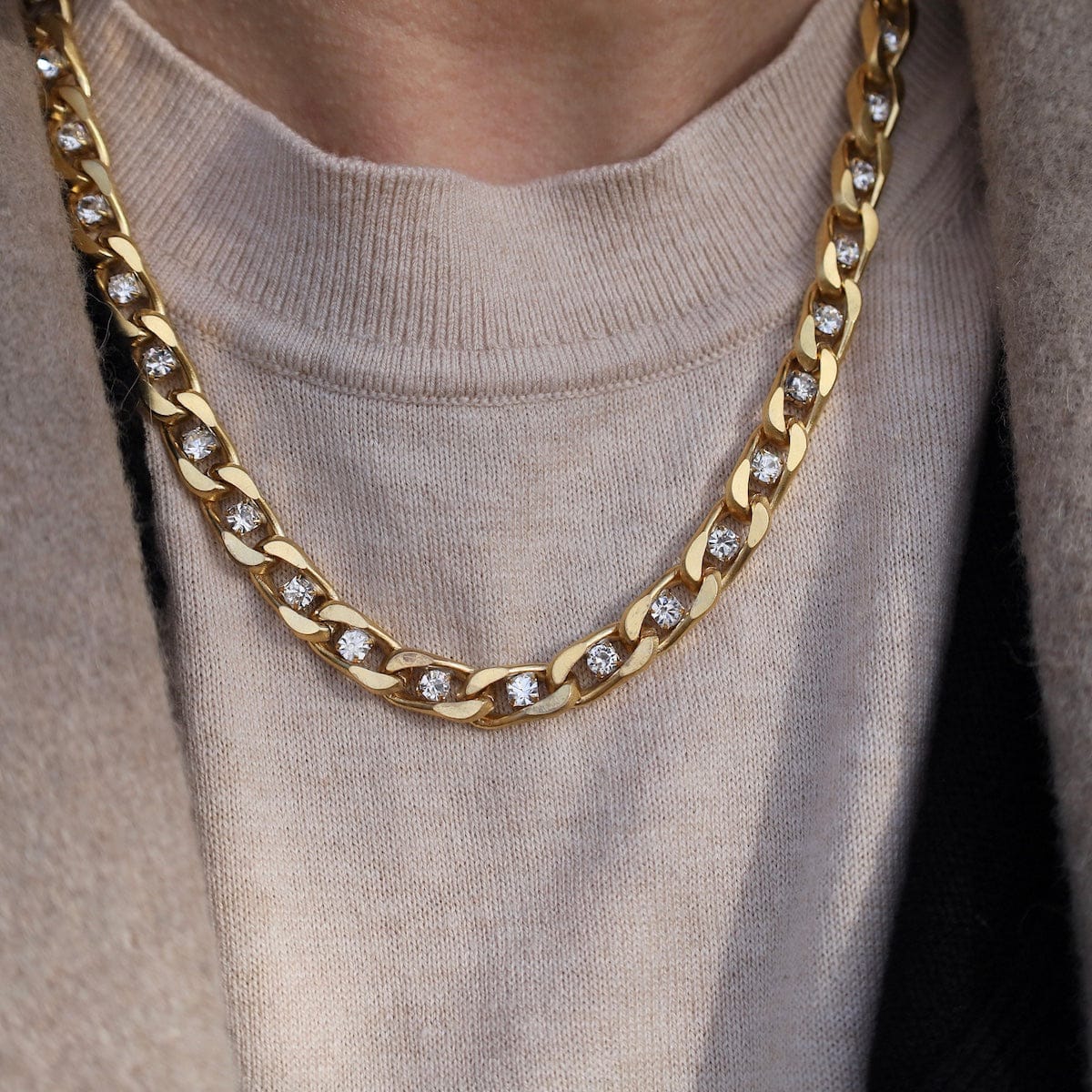 NKL-JM Chunky Curb Chain Crystal Necklace