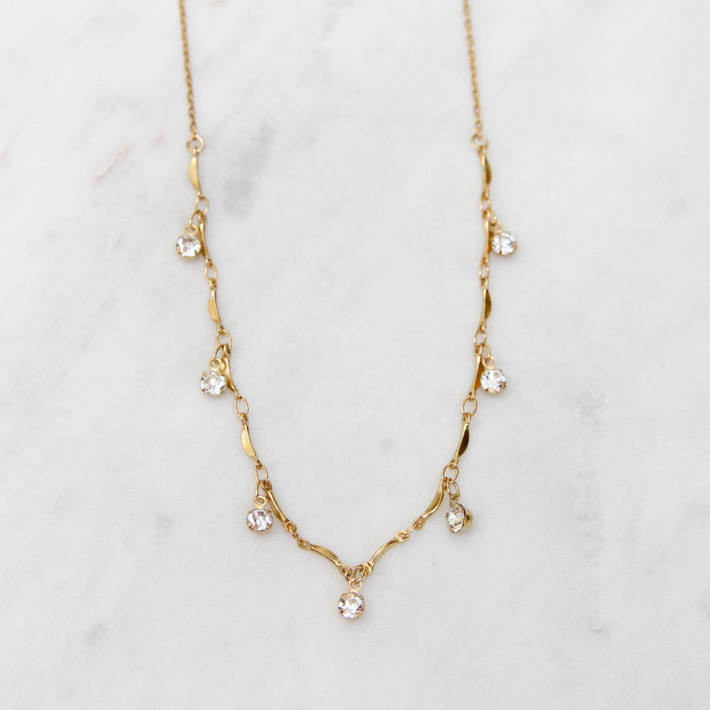 NKL-JM Delicate Crystal Scalloped Necklace - Gold Plate