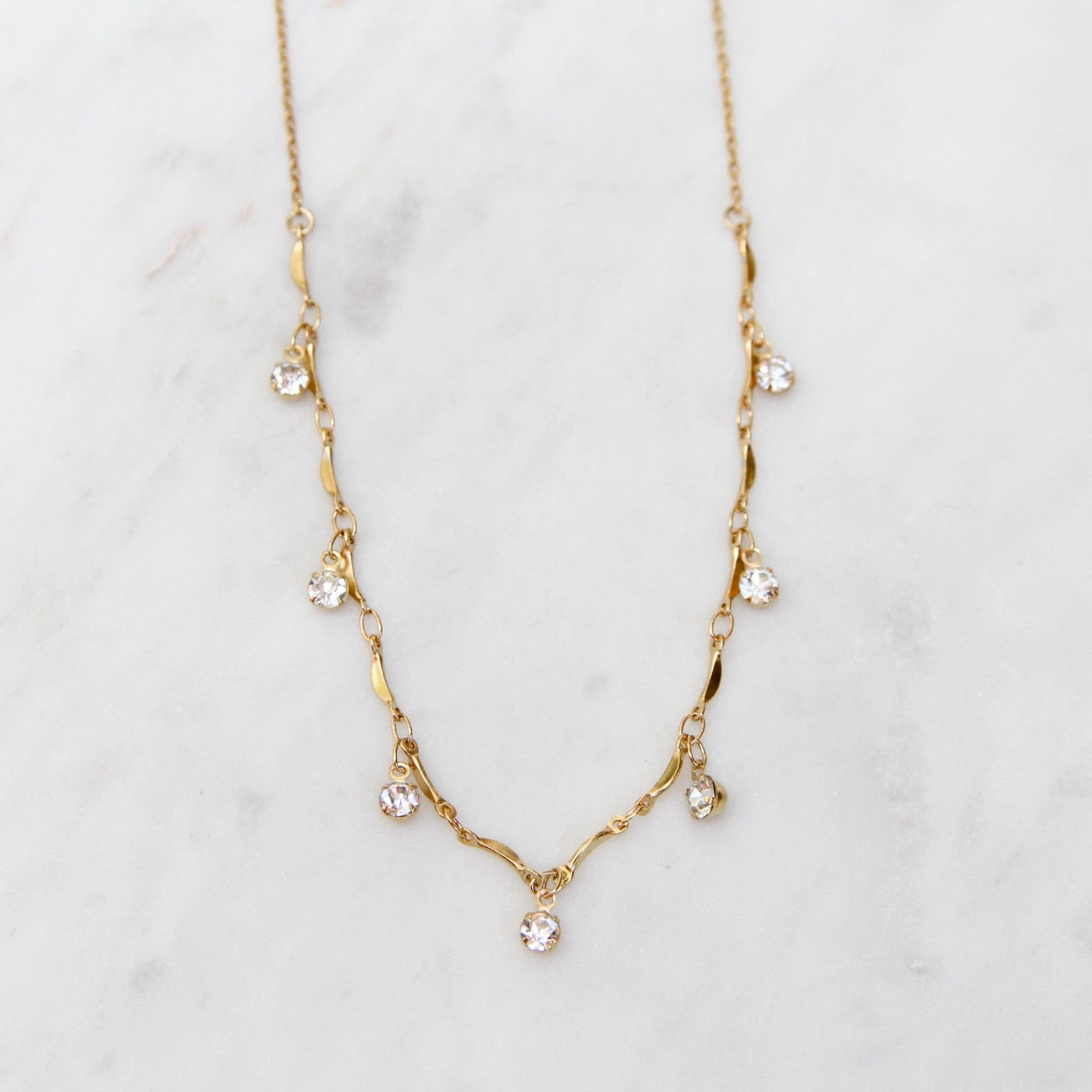 NKL-JM Delicate Crystal Scalloped Necklace - Gold Plate