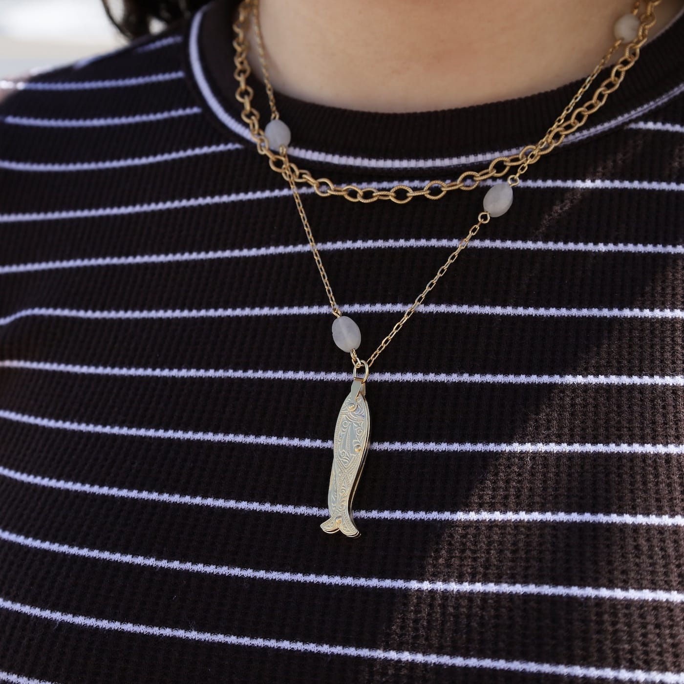 NKL-JM Double Strand Chain Fish Pendant Necklace