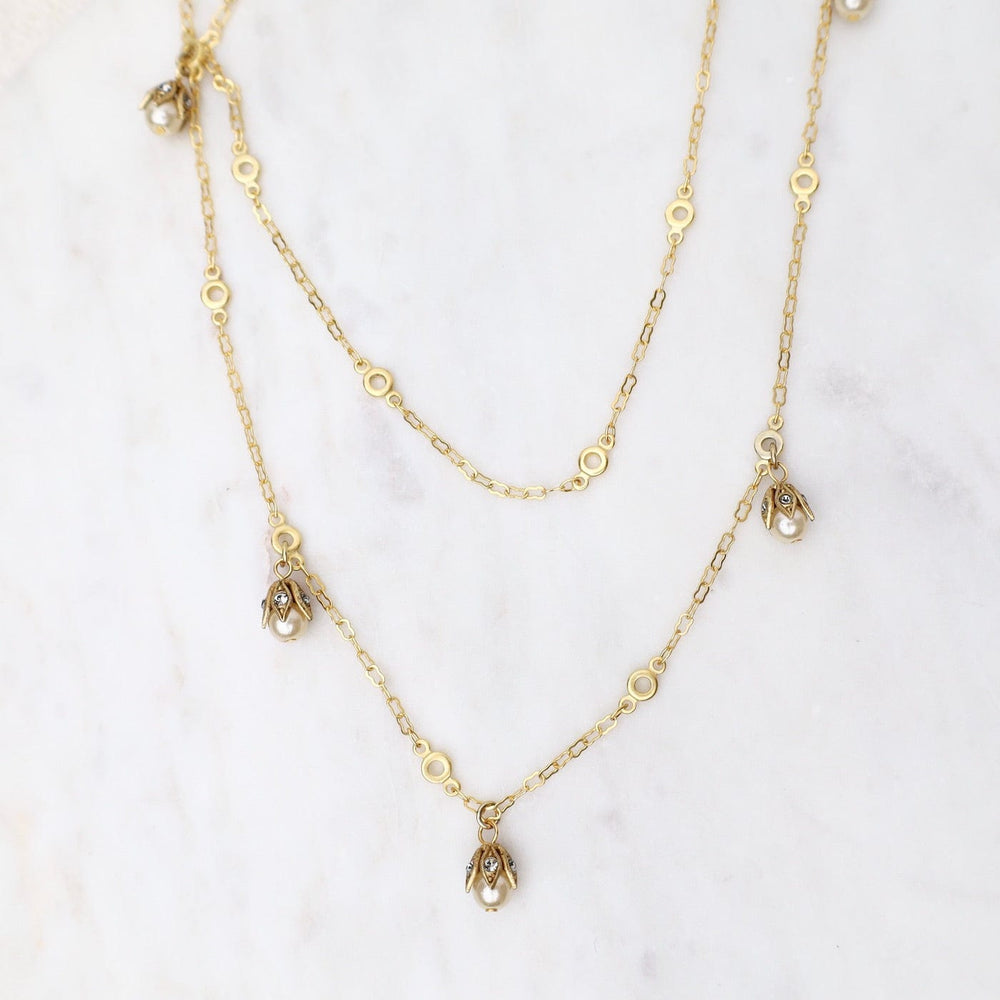 NKL-JM Double Strand Swarovski Pearls Drop Necklace