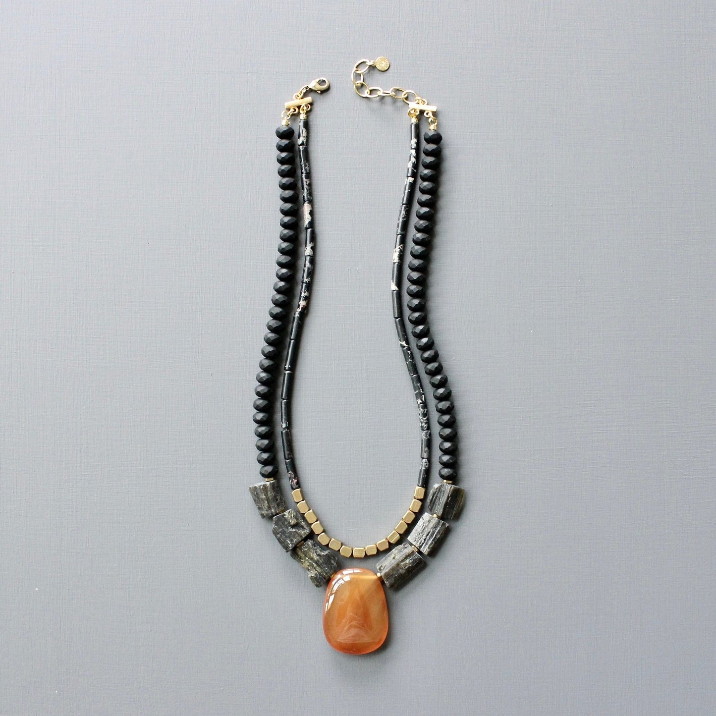 NKL-JM Double Strand Tourmaline and Carnelian Pendant Necklace