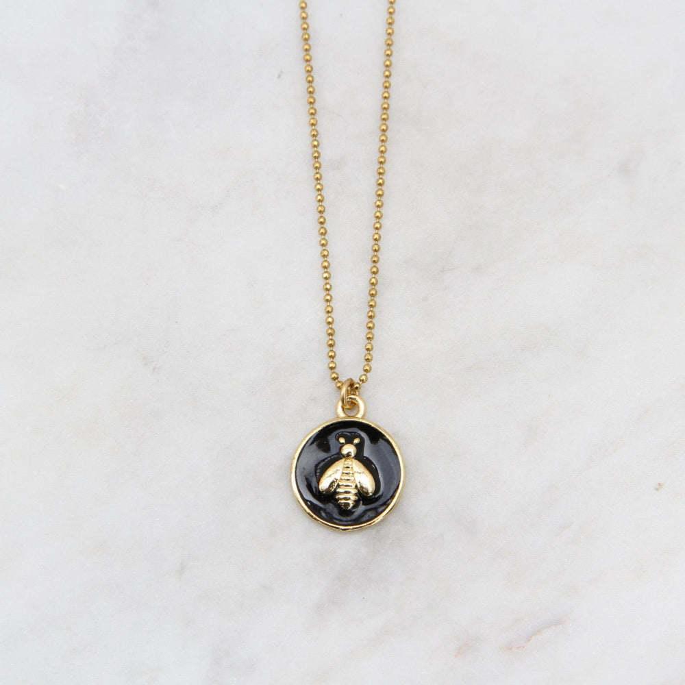 NKL-JM Enamel Bee Necklace - Black