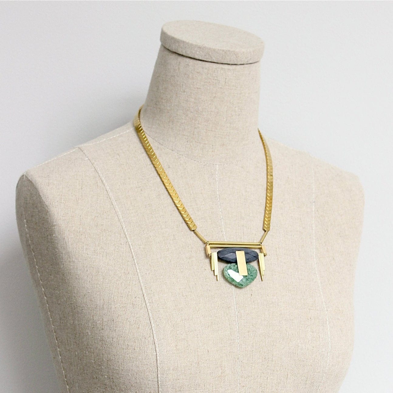 NKL-JM Geometric Black, Gold and Green Necklace