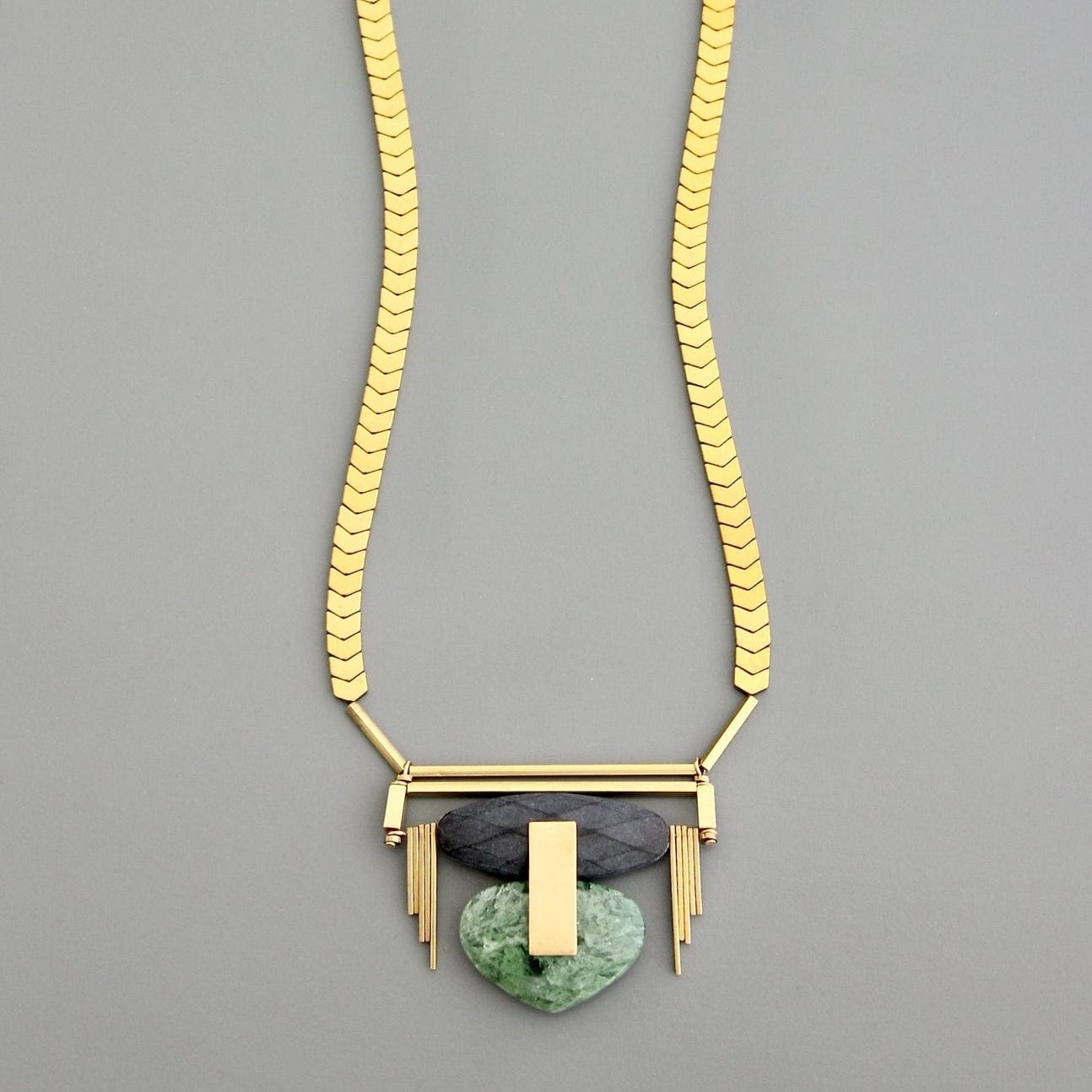 NKL-JM Geometric Black, Gold and Green Necklace