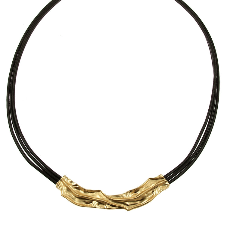 NKL-JM Gold Crinkle Bar Black Necklace