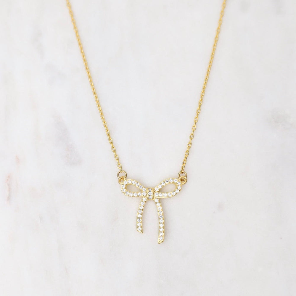 NKL-JM Gold Crystal Bow Necklace