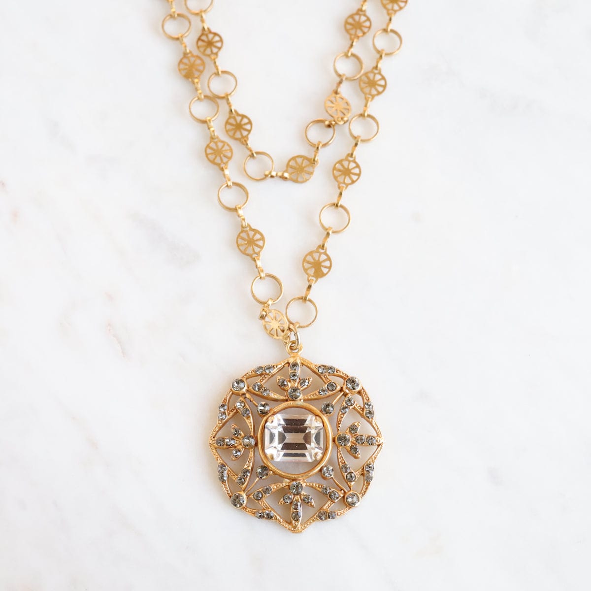 NKL-JM Gold Crystal Medallion Necklace