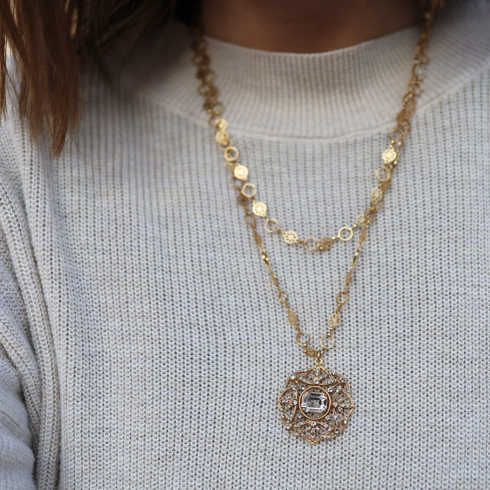 
                  
                    NKL-JM Gold Crystal Medallion Necklace
                  
                