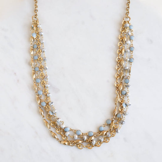 NKL-JM Gold Four Stranded Enamel and Stone Chain Necklace