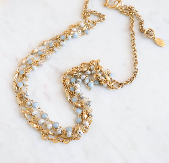 NKL-JM Gold Four Stranded Enamel and Stone Chain Necklace