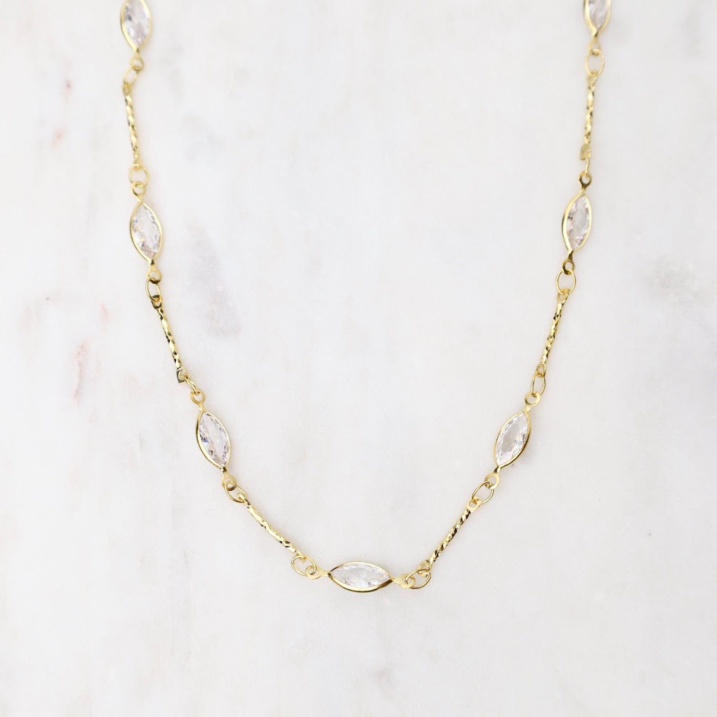 NKL-JM Gold Marquise Crystal Chain Necklace