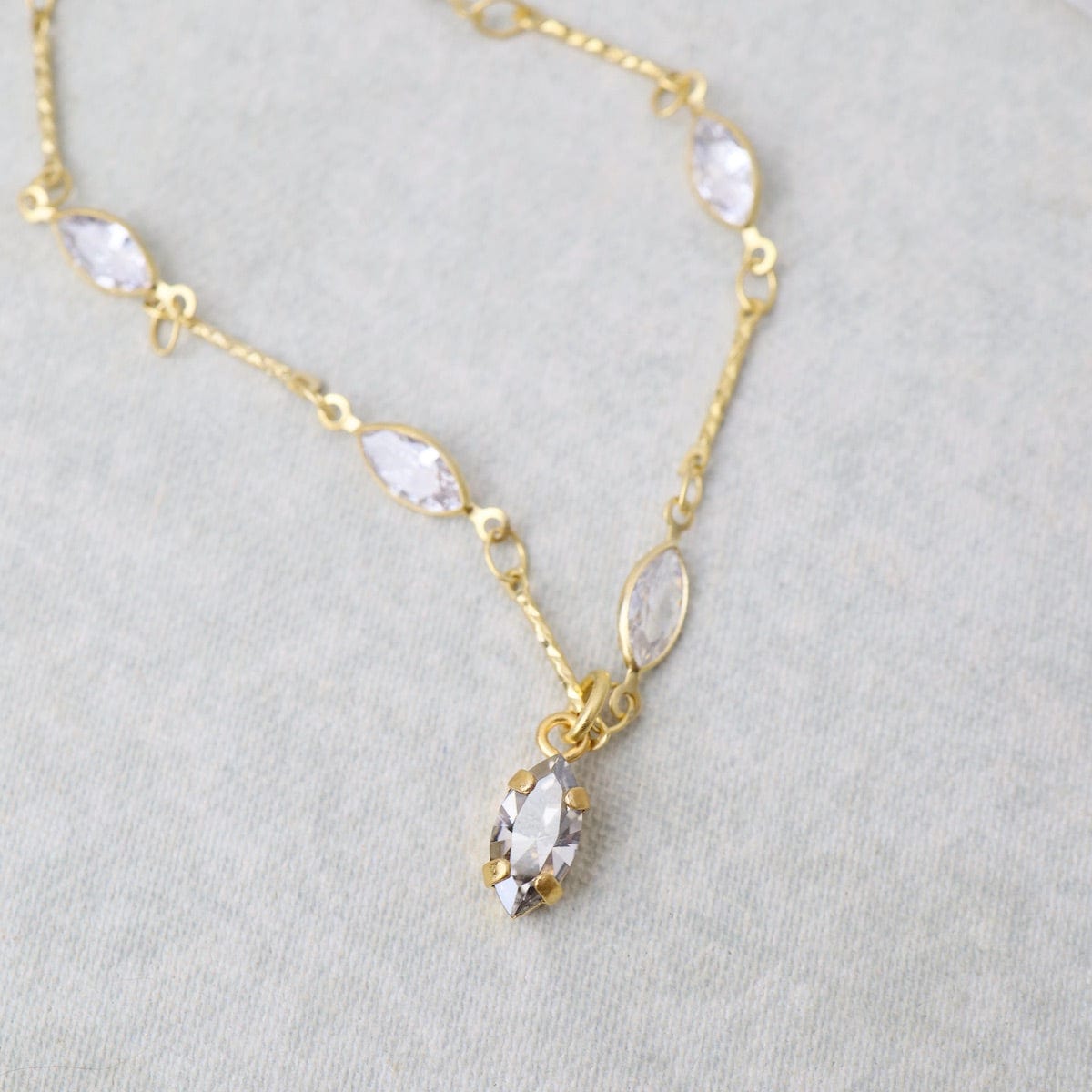 NKL-JM Gold Marquise Crystal Chain Necklace with Pendant