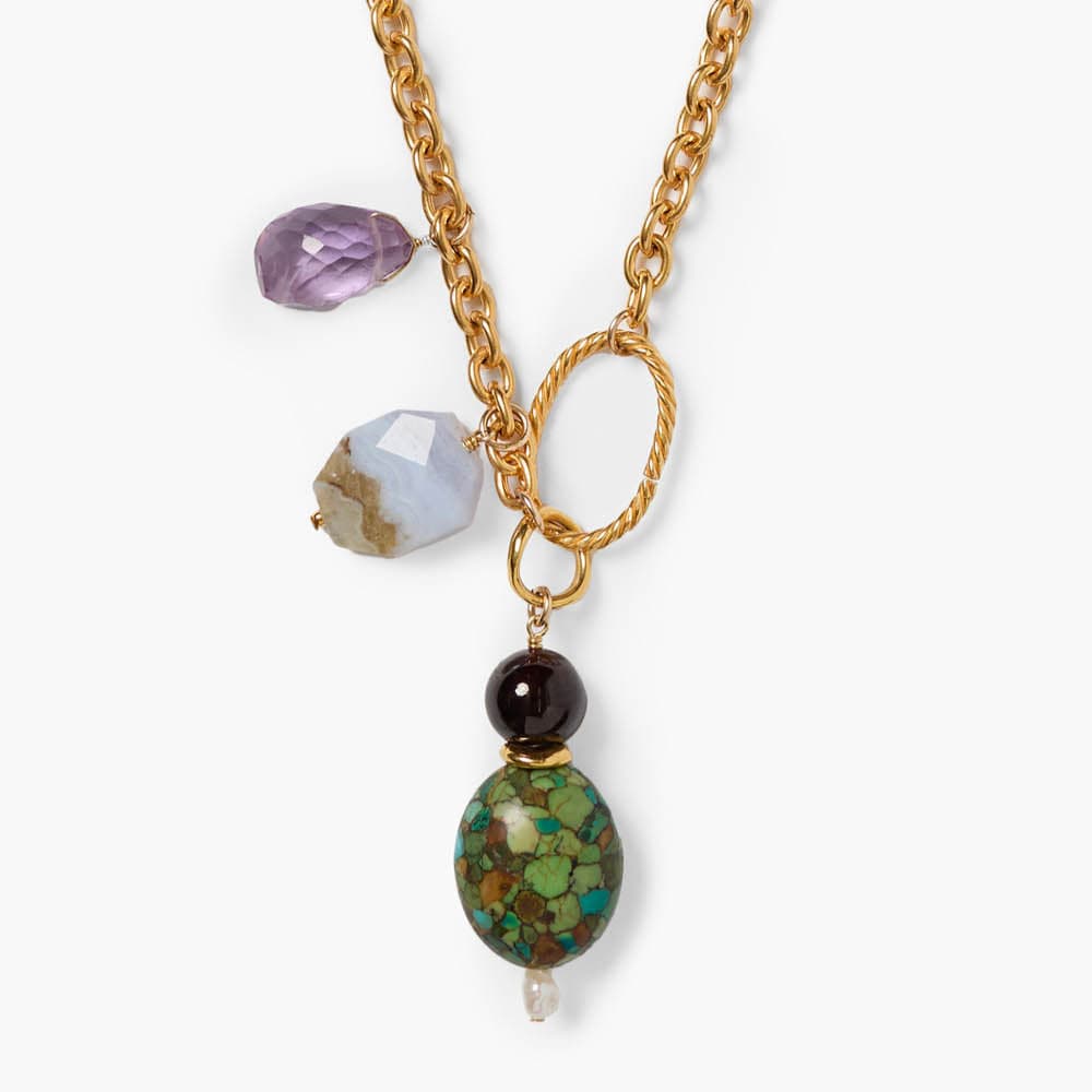 NKL-JM Gold Plated Brass Charm Necklace Multi