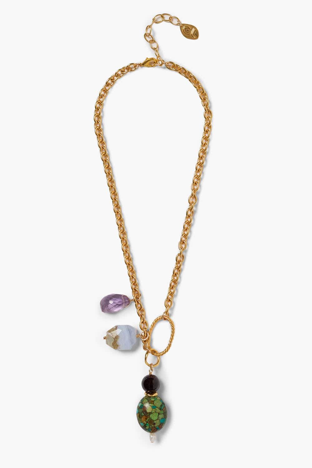 NKL-JM Gold Plated Brass Charm Necklace Multi