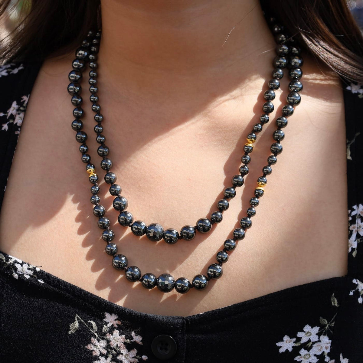 NKL-JM Gold Plated Brass Long Hematite Long Necklace