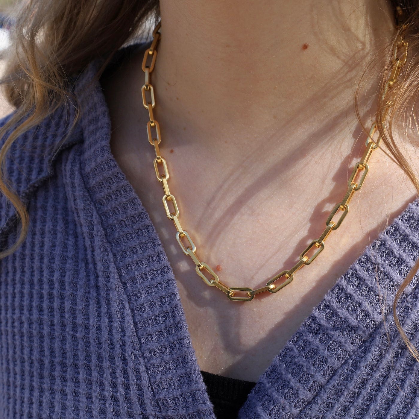 NKL-JM Gold Plated Chunky Paperclip Necklace
