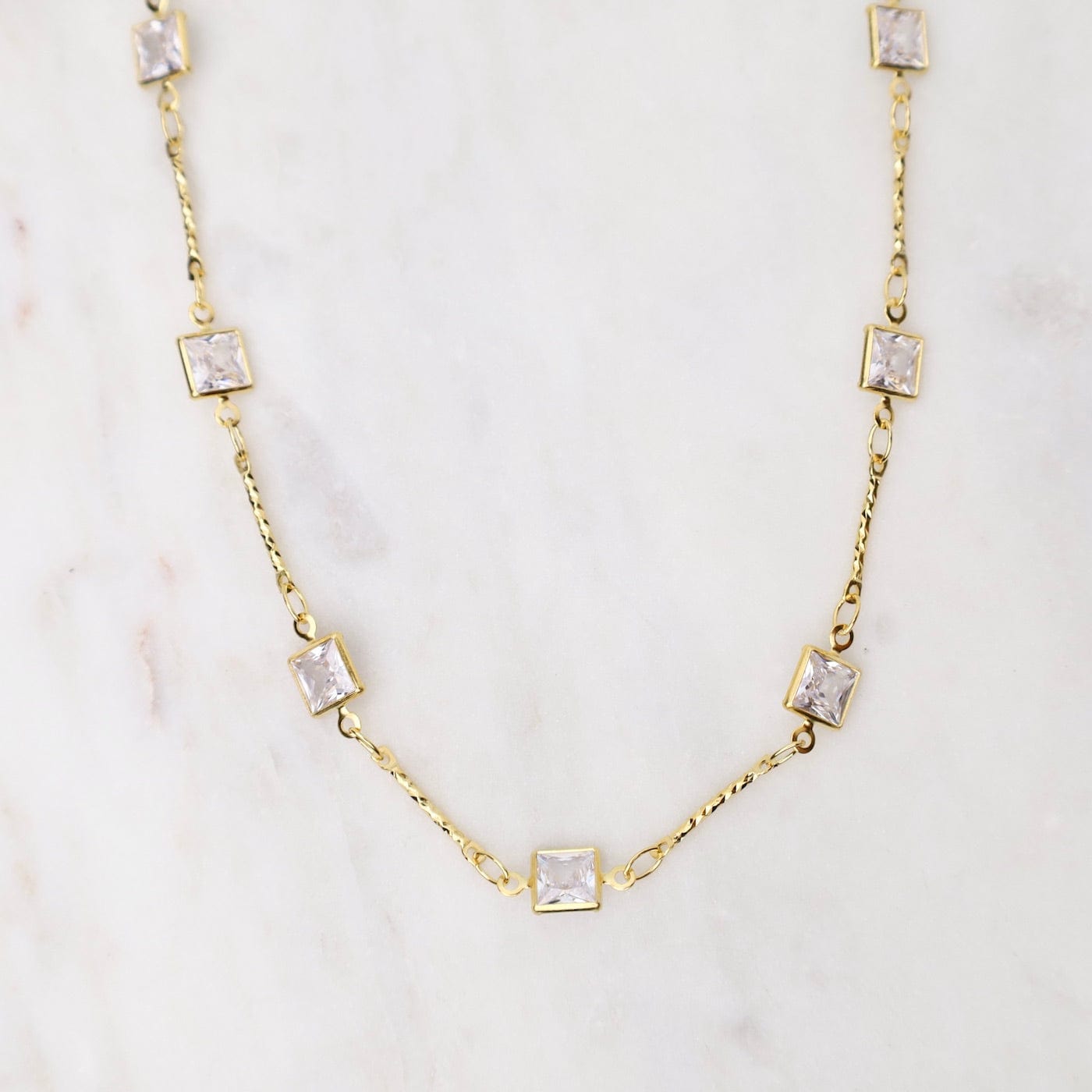 NKL-JM Gold Square Crystal Chain Necklace