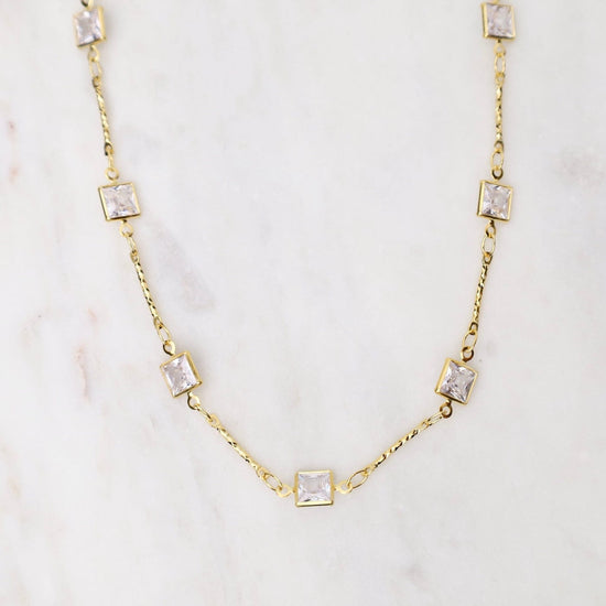 NKL-JM Gold Square Crystal Chain Necklace