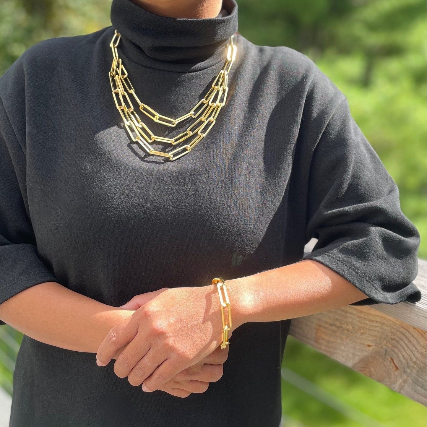 NKL-JM Gold Triple Layered Chain Necklace