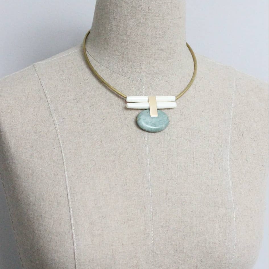 NKL-JM Green Jasper and Brass Artdeco Necklace