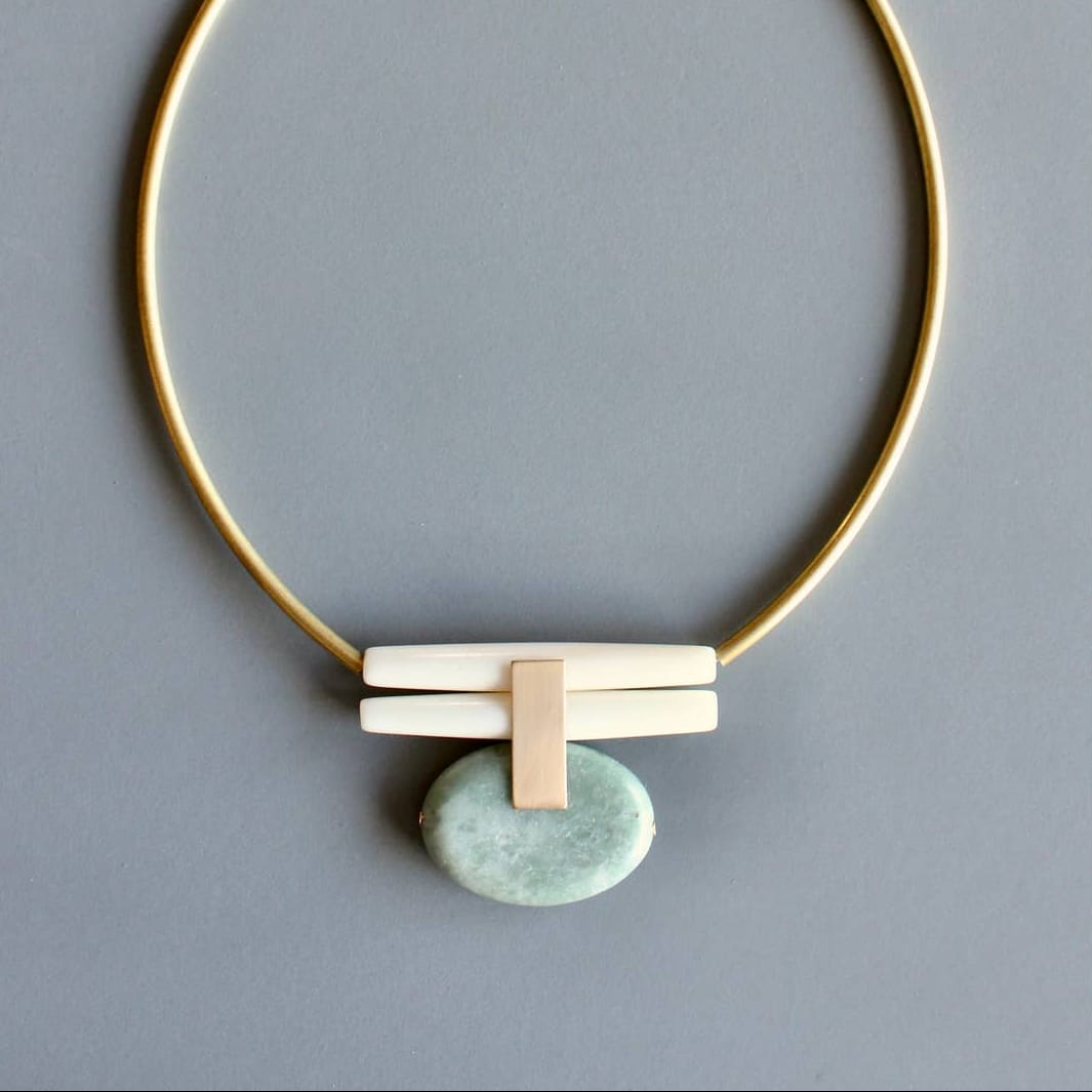 NKL-JM Green Jasper and Brass Artdeco Necklace