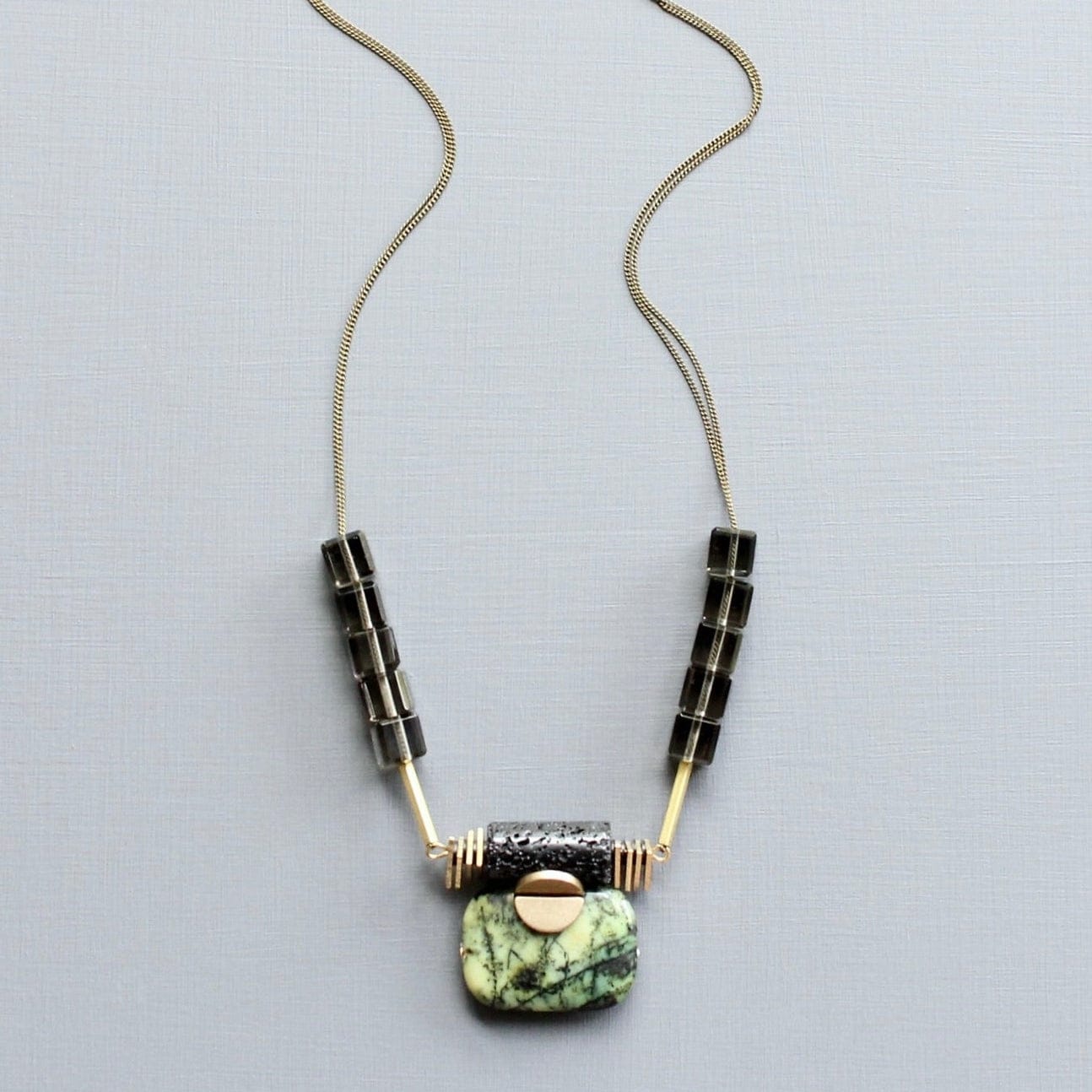 NKL-JM Green Jasper Art Deco Pendant Necklace