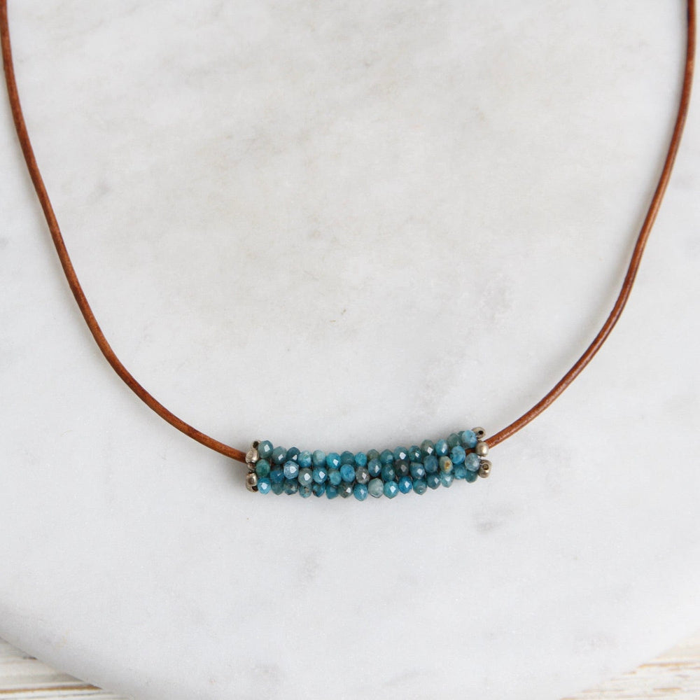 NKL-JM Hand Stitched Apatite Leather Necklace