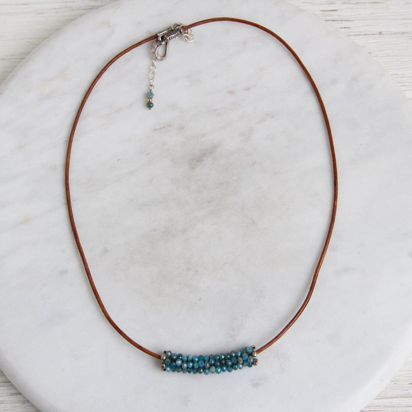NKL-JM Hand Stitched Apatite Leather Necklace
